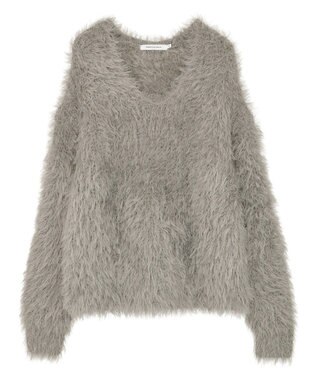 AMERICAN HOLIC Vネックシャギーニットプルオーバー Gray Beige