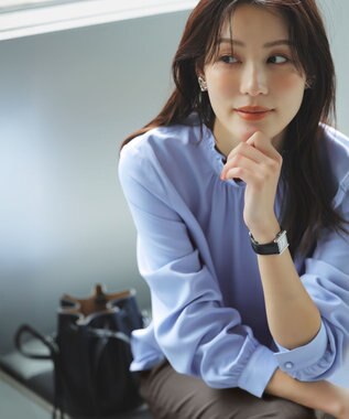 ANY SIS 【洗える】フリルネックスタンド ブラウス ライトブルー