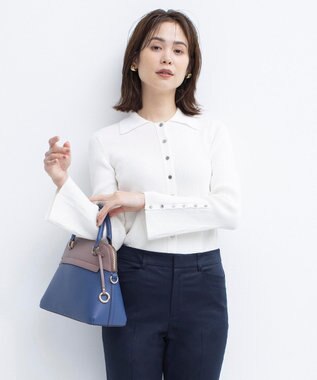 組曲 L 【WEB限定】ミニブークレー襟付きニットポロ アイボリー系