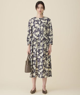 自由区 バイカラーフラワープリント ワンピース グレー×イエロー