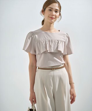 組曲 ツイルジャジー フリルカットソー ピンクグレージュ系