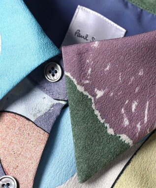 Paul Smith River Collage プリント 半袖 シャツ グレイッシュブルー