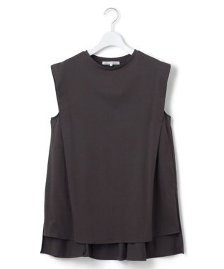 23区 L 【洗える】コンパクトヤーン フレアデザイン ノースリーブ カットソー ブラウン系