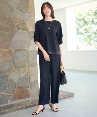 J.PRESS LADIES 【洗える・吸水速乾・接触冷感・セットアップ対応】Light ジョーゼット ブラウス ダークネイビー系