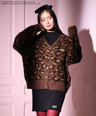 Green Parks ■ＬＯＶＥ　ＢＯＡＴ　ロゴ刺繍ニットカーディガン Leopard