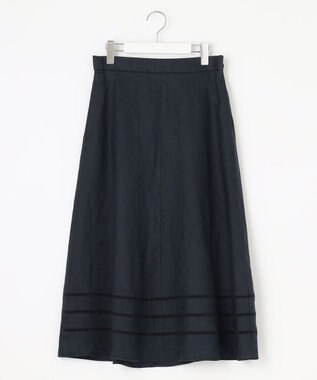 自由区 【XSサイズ～/洗える/セット可】エンブロイダリーリネン フレアスカート ネイビー系