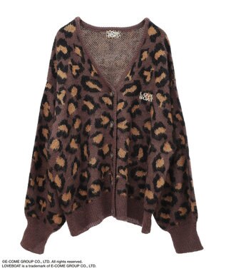 Green Parks ■ＬＯＶＥ　ＢＯＡＴ　ロゴ刺繍ニットカーディガン Leopard