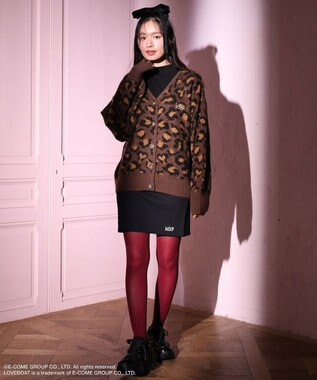 Green Parks ■ＬＯＶＥ　ＢＯＡＴ　ロゴ刺繍ニットカーディガン Leopard