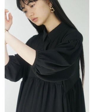 Green Parks ａ．衿付き切り替えワンピース Black