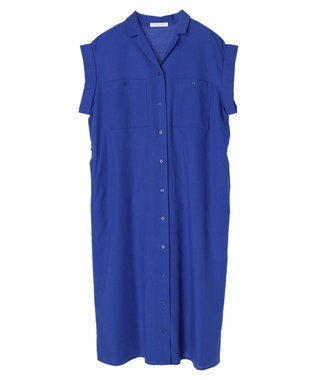 Green Parks 綿麻混開襟ワンピース Royal Blue