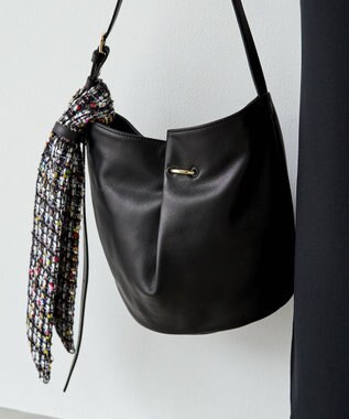 russet ツイードスカーフ付きレザー2WAYショルダーバッグ(CE-1632) Black