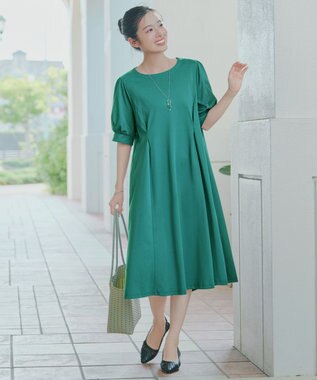 Tiaclasse 【おのののかさん着用】「サマケア」パフスリーブAラインワンピース グリーン