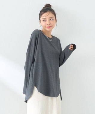 earth music&ecology ラウンドルーズロンＴ Charcoal Gray