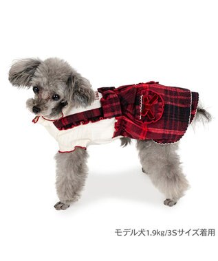 PET PARADISE ディズニー ミ二ーマウス チェック オーバーオール 小型犬 レッド×ホワイト