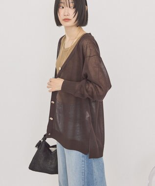 AMERICAN HOLIC メタルボタンシアーVネックカーディガン Brown