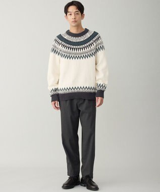 UNFILO MENS ライトモール ノルディックニット エクリュ×グリーン