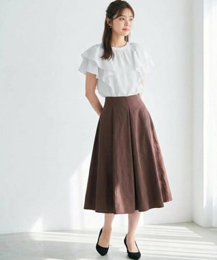 Feroux 【洗える】袖フリルブラウス ホワイト系