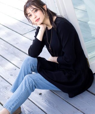 Tiaclasse L 【洗える】大人華やぐ2段ティアードニットチュニック ブラック