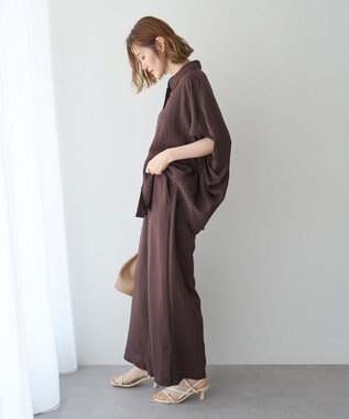 YECCA VECCA 【セットアップ対応】ストライプ柄ワイドパンツ Brown