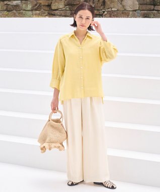 自由区 【XSサイズ～/洗える/セット可】キュプラリネンシャンタン ワイドパンツ アイボリー系