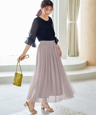 Tiaclasse チュールスカート グレージュ