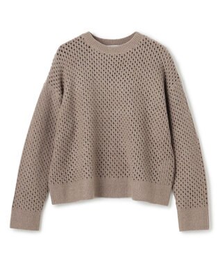 UNFILO L 【野呂佳代さん着用】ふわふわニット メッシュプルオーバー モカ