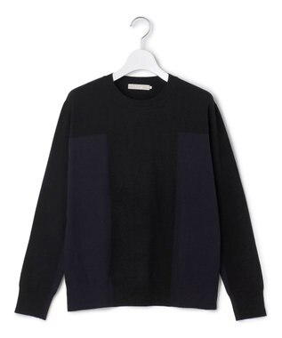 ICB 【洗える】マットヴィスコースポリエステル ブロッキングニット ブラック×ネイビー系