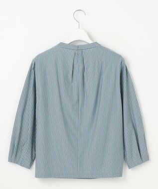 J.PRESS LADIES ストライプジャージー モックネック カットソー グレイッシュグリーン系