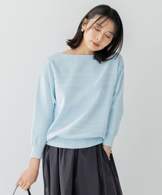 23区 【洗える】ラスターコットンポリエステル ニット スカイブルー系