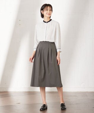 J.PRESS LADIES 【洗える】 バックサテンランダムストライプ バンドカラー ブラウス ホワイト系1