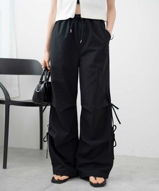 WEGO 【ウエストゴム】サイドリボンパラシュートパンツ ブラック
