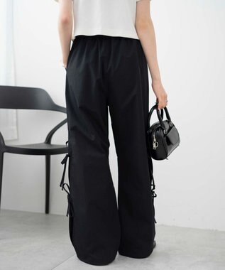 WEGO 【ウエストゴム】サイドリボンパラシュートパンツ ブラック
