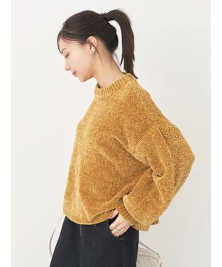 earth music&ecology シャイニーベロアモールプルオーバー Mustard