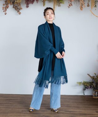 Tiaclasse 【洗える】ストール風カーディガン ターコイズ