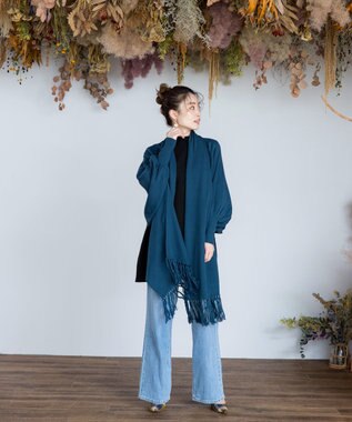 Tiaclasse 【洗える】ストール風カーディガン ターコイズ