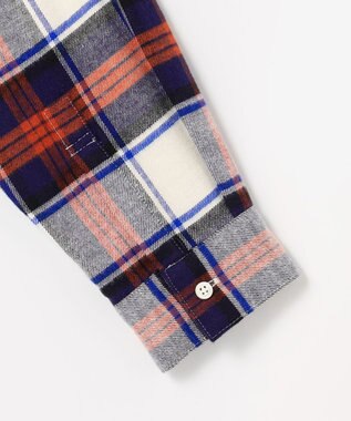 J.PRESS LADIES コットン起毛タータンチェック ショート丈 シャツ ブラウス オフ×ネイビー×レッドチェック系