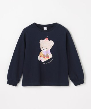 ANY KIDS アニマルモチーフ長袖Tシャツ ネイビー×くま
