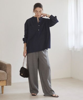 WEGO 【ANGIE VINTAGE】襟が選べる デニム プルオーバー シャツ（バンドカラー/レギュラー） ネイビー