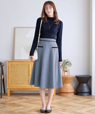 Tiaclasse ウール混ラメタートルネックニット ネイビー