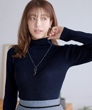 Tiaclasse ウール混ラメタートルネックニット ネイビー