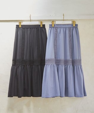 ANY SIS 【洗える】レースポイントティアード スカート スモーキーブルー