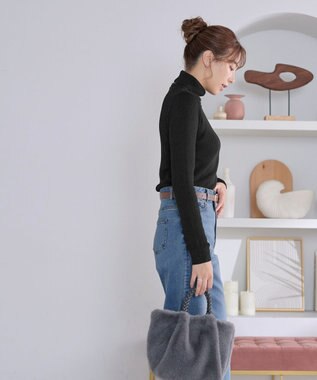 Tiaclasse ウール混ラメタートルネックニット ブラック