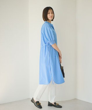 #Newans 【ANSWER for 骨格ストレート】バンドカラーシャツワンピース ブルーストライプ系