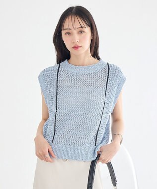 earth music&ecology 配色ラインＭＩＸニットベスト Blue