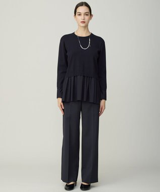 ICB レーヨンシルクストレッチブレンド ドッキングペプラムプルオーバー ネイビー