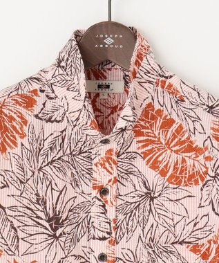 JOSEPH ABBOUD 【サスティナブルな麻混】コットンリヨセルリネンリーフプリント 半袖シャツ オレンジ系6