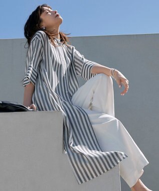 ICB 【接触冷感・洗える】 キュプラローンストライプ ワンピース ブラックストライプ系