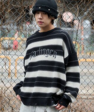 WEGO 【ユニセックス着用ITEM】アゼアミボーダーニットプルオーバー ブラックボーダー
