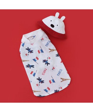 PET PARADISE リサとガスパール バケットハット付き Tシャツ 《パリ柄》 小型犬 ホワイト