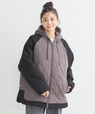 earth music&ecology ラグラン切替キルティングブルゾン Charcoal Gray
